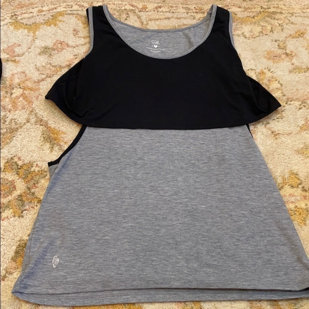 Ellie Grey & Black Tank with Attached Black Shelf Top Cut Out Sz Medium Workout